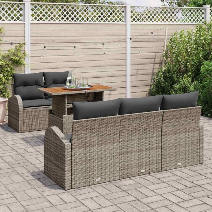 vidaXL Tuinbank Set met kussen 6 pcs Grijs