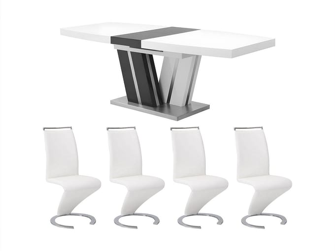 Vente-unique Tafelset NOAMI + 4 stoelen TWIZY - Wit en grijs