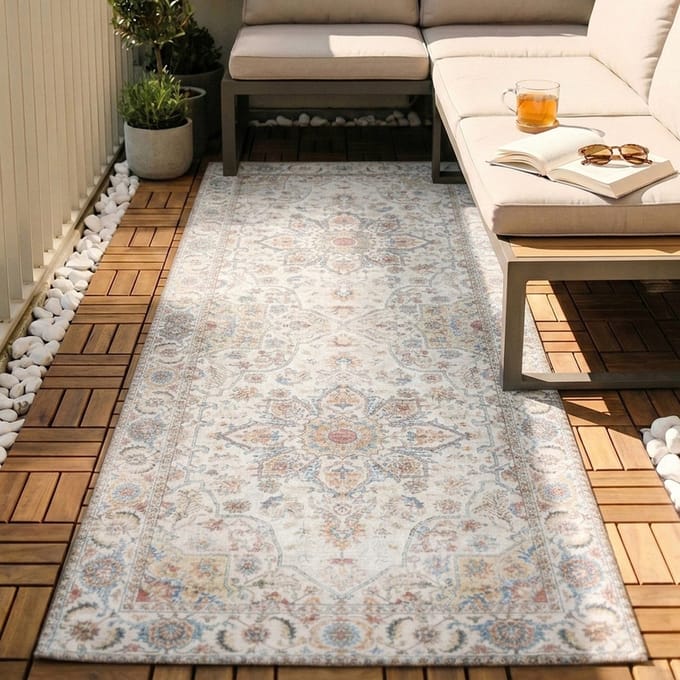 Fraai Wasbare loper - Domingo Mandala Wit - 80x180cm