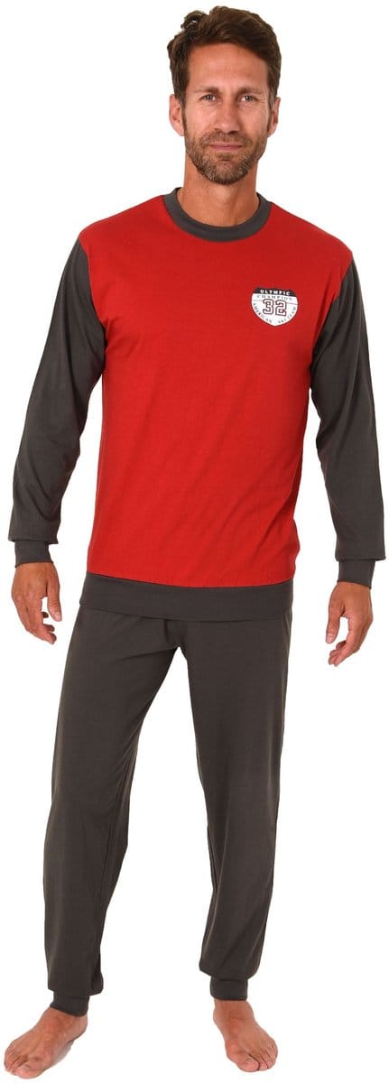 Herenpyjama met lange mouwen en manchetten Pyjama's in leuke kleuren en met frontprint