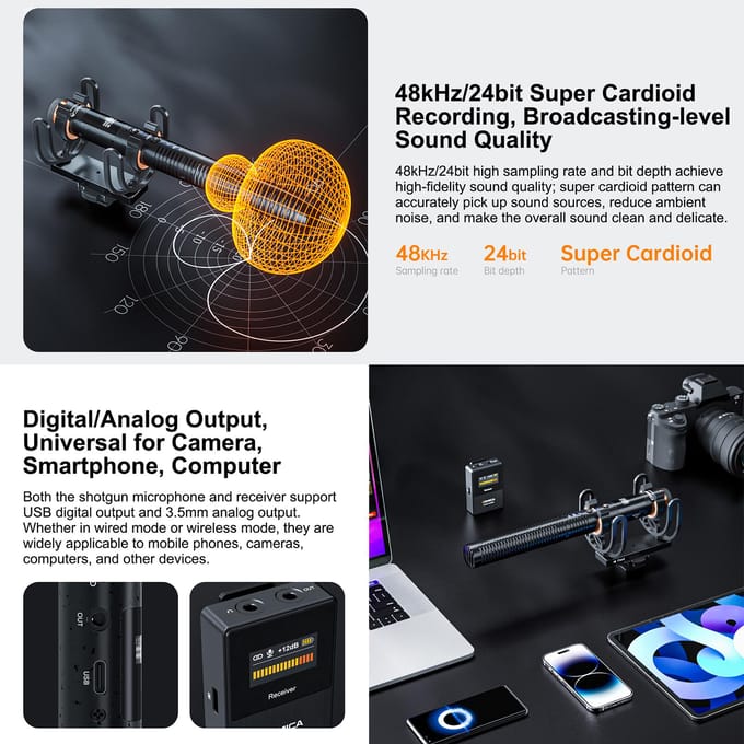 COMICA VM30 2.4G cameramicrofoon Cardioïde condensatormicrofoonsysteem met 3,5 mm poort OLED-scherm zwart