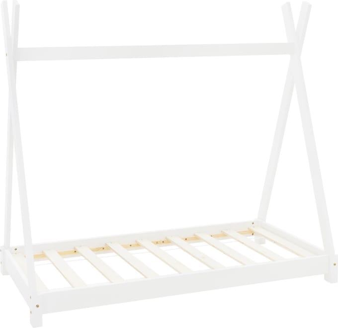 ML Design tipi serie kinderbed 70x140 cm wit massief grenen hout met lattenbodem speelbedframe in tentvorm huisbed voor jongens en meisjes met uitvalbeveiliging naturel kleur junior bed kinderhuis vloerbed stabiel houten jeugdbed voor kinderkamer