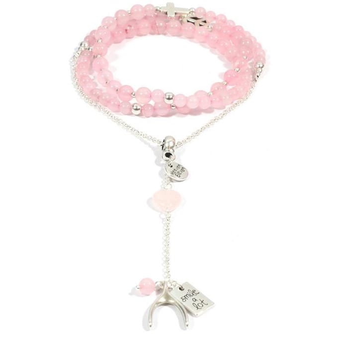 Heaven Eleven dames Ketting zilver plating - rozequartz - zilver wishbone