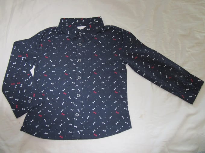 noukie's , jongens , overhemd , blauw , strikje wit , rood  4 jaar 104