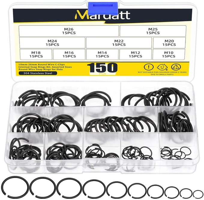 150pcs 10 Sizes 10mm to 26mm Round Wire C Clips Internal Spring Washers Set, Round Wire Spring Washers Safety Rings - ShopVlot