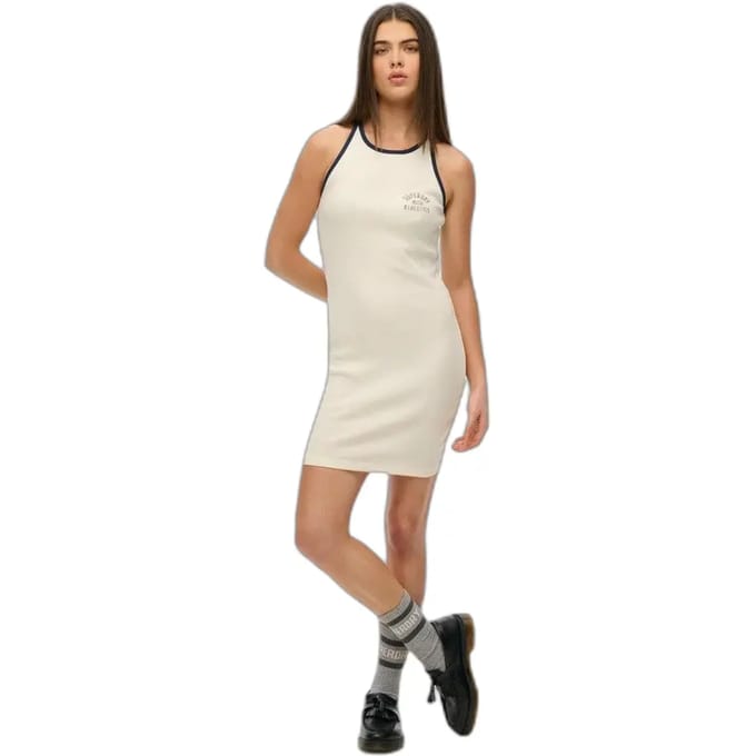 Superdry Athletic Essentials Geribde Tankjurk White Grootte: 36