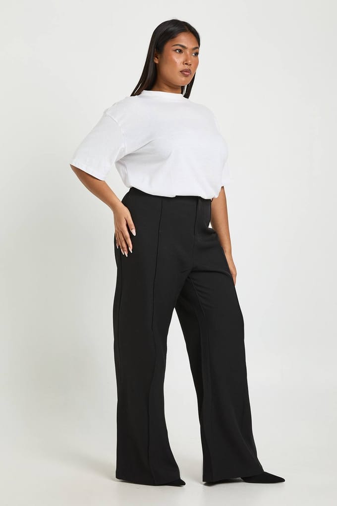 Dames Plus Boohoo Basics Getailleerde Wijdvallende Broek | Zwart | Maat: 50