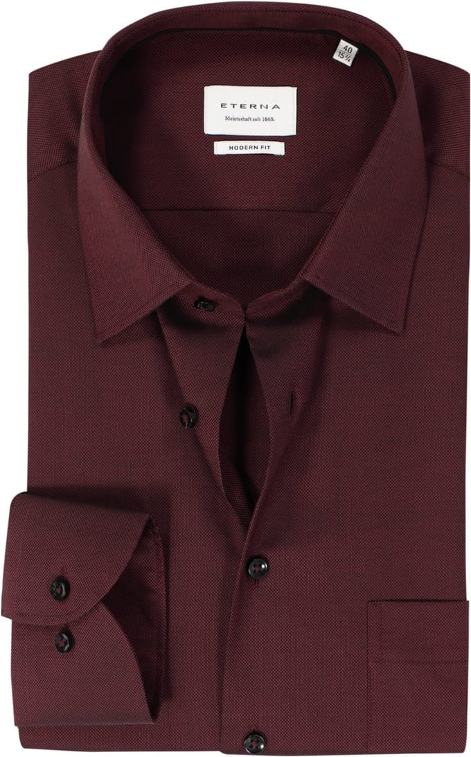 ETERNA modern fit overhemd - natte - diep donkerrood - Strijkvrij - Boordmaat: 39