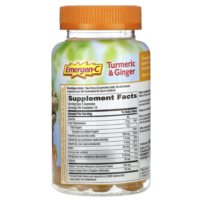 Emergen-C, Kurkuma & Gember, Citrus-Gember, Gummies, 36 Stuks