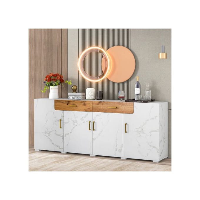 Armoire de rangement - MUVOE - 208 x 39.5 x 80 cm - 4 portes - 2 tiroirs - Blanc