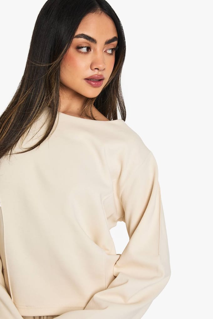 boohoo Dames Getailleerde Taille Sweatshirt met Buisjes | Ecru | Maat: Large