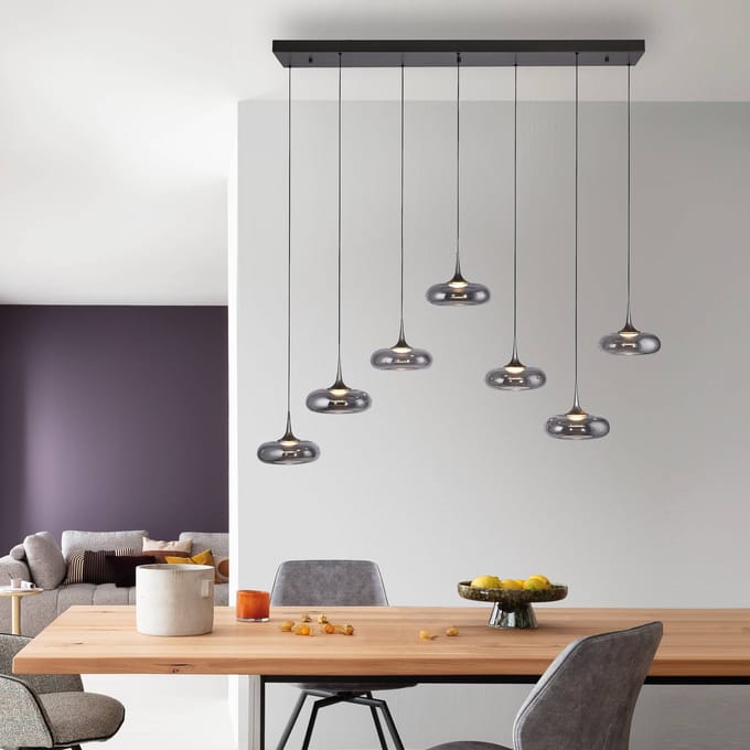 SCHÖNER WOHNEN LED hanglamp Posh 7-lamps, rookglas, 3.000 K