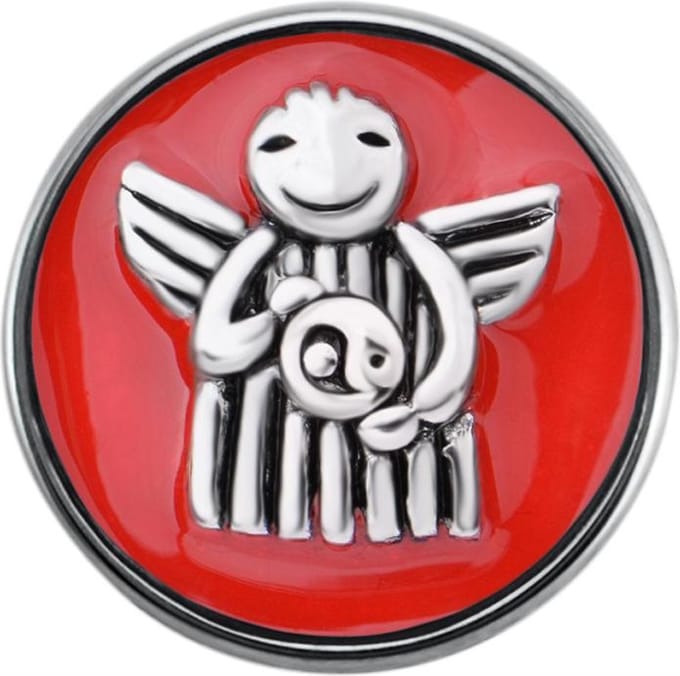 Quiges - Dames Click Button Drukknoop 18mm Engel Rood Emaille met Yin Yang Symbool - EBCM253