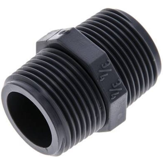 Dubbele Nippel G3/4'' Polypropyleen (PP) 10bar FDA 30mm Hex [2 Stuks]
