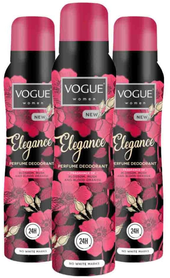 Vogue Parfum Deodorant Elegance - 3 x 150 ml - Voordeelverpakking