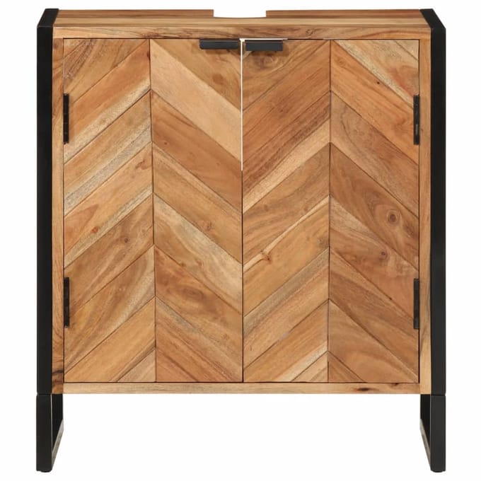 vidaXL - Badkamerkast - 55x35x60 - cm - massief - acaciahout - en - ijzer