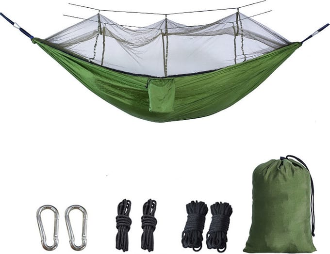 TDR-Hangmat met klamboe 260*140cm-Muggennet-ultralicht/ draagbaar- legergroen