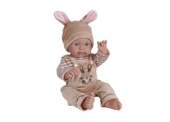 Zittende baby 45cm met konijntjespak en muts Speelpoppen