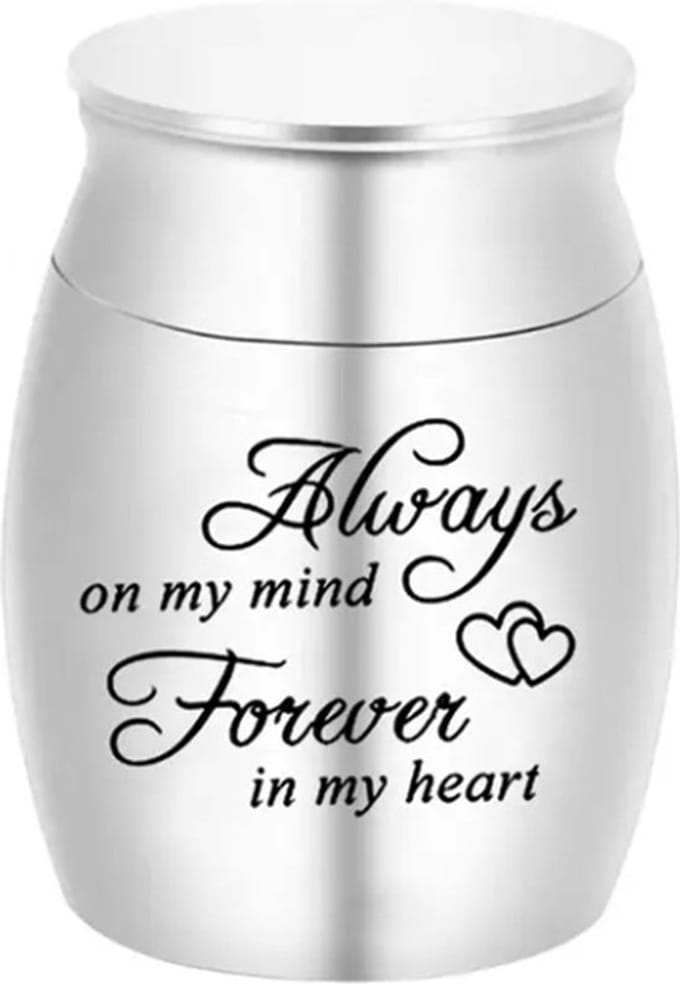 Mini Urn - Kleine Urn voor As - Zilver - Tekst 'Always on my mind'