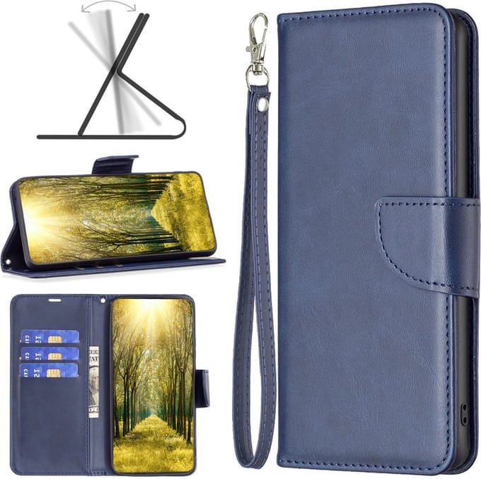 MobyDefend Hoesje - Geschikt voor iPhone 15 Plus - Wallet Book Case Met Koord - Blauw