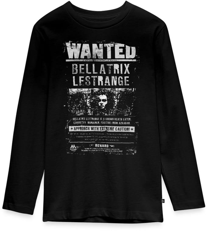 Harry Potter Bellatrix Lestrange Wanted Poster Premium T-Shirt Tiener Lang