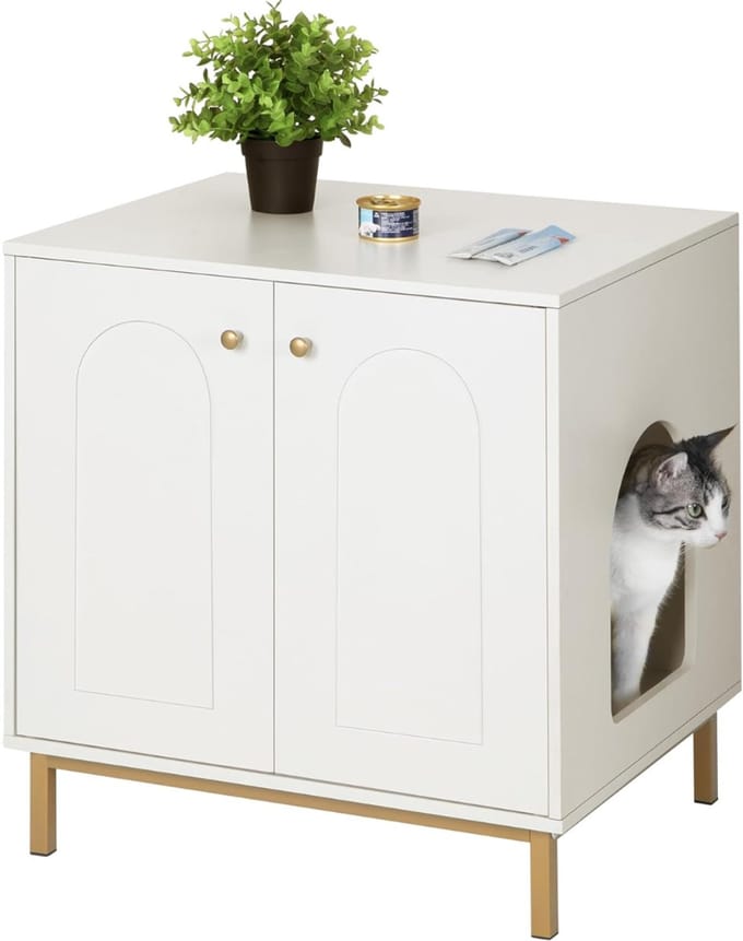 TIM® Kattenbak Kast - Kattenhuis - Kattenmand - Wit - 50cm x 60cm x 61cm