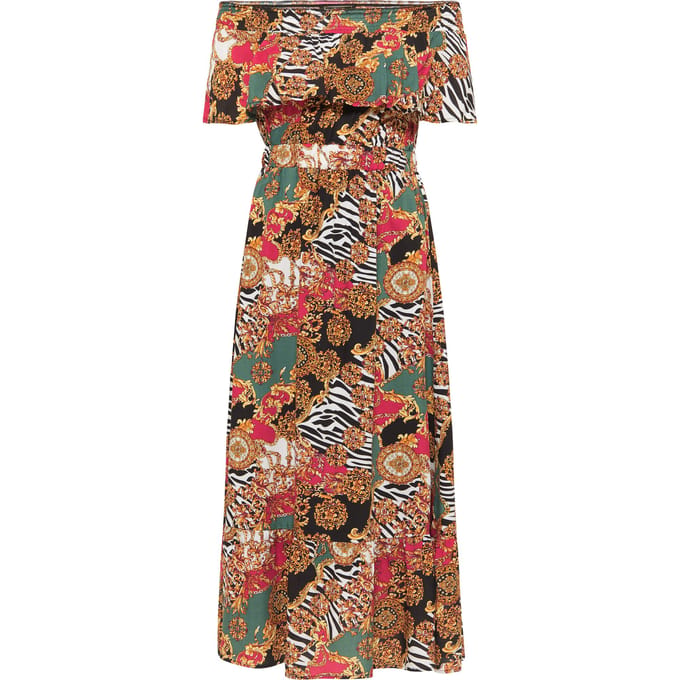 Faina midi-jurk Dames Rood Veelkleurig