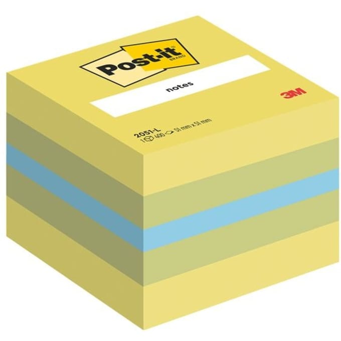 Post-it Plaknotitiekubus 2051-L 51 mm x 40 mm Blauw, Limoen-groen, Citroengeel 400 vellen