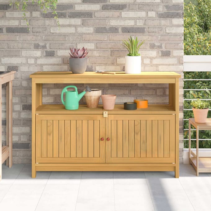 vidaXL - Tuinconsole - tafel - met - opslag - Licht - acacia - 110 - x - 35 - x - 75 - cm