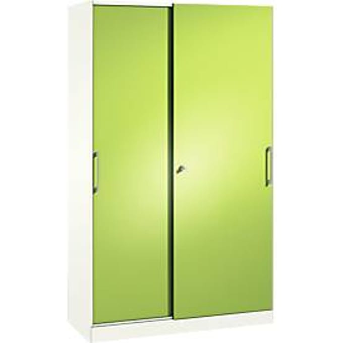 Schuifdeurkast ASISTO C 3000, 5 ordnerhoogten, afsluitbaar, breedte 1200 mm, wit/viridiaangroen