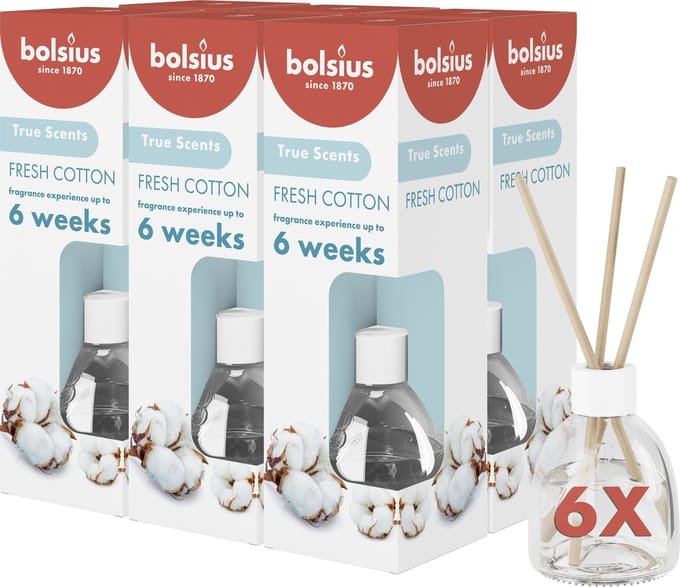 Bolsius - Geurstokjes - Fresh Cotton - 6 stuks - Voordeelverpakking - 60ml