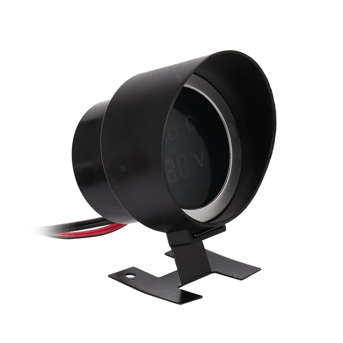 Auto Ronde Led Digitale Vrachtwagen Watertemperatuurmeter Temperatuursensor Temperatura Moto + Voltmeter Volt zwart