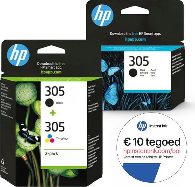 HP 305 - Inktcartridge - Origineel - Kleur & 2x Zwart - 3-pack + Instant Ink tegoed