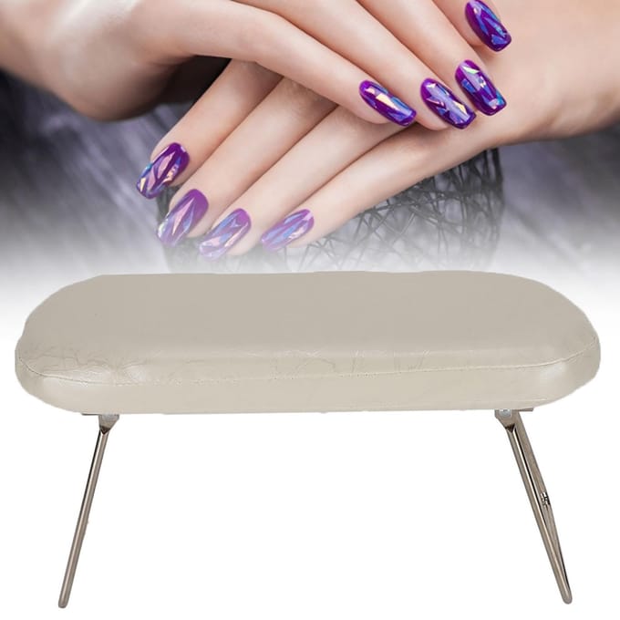 Nail Art Handkussen PU Leer Manicure Armsteun Kussen Met Beugel Beige Wit beige