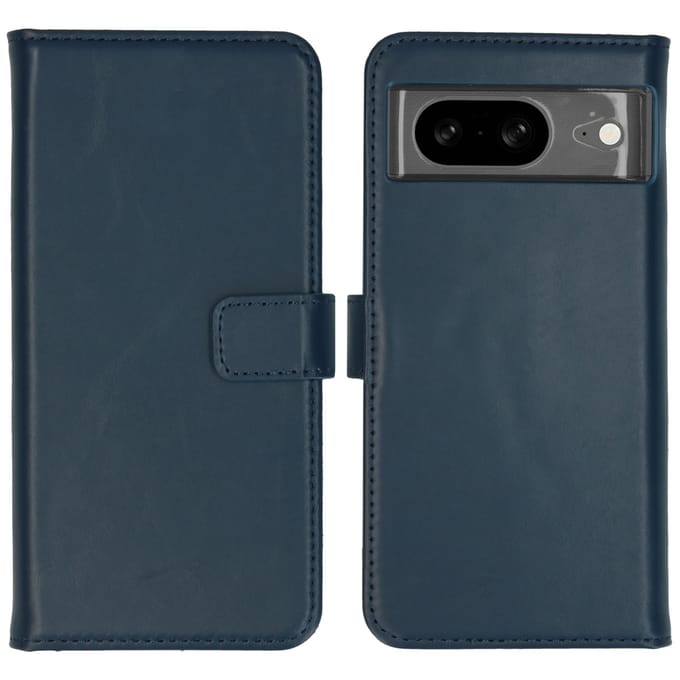 Selencia Hoesje - Geschikt voor Google Pixel 8 - Echt Lederen Bookcase - Blauw