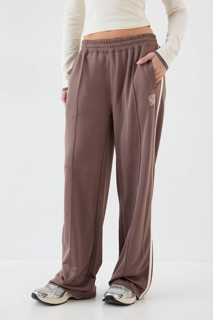 Dames DSGN Studio Tricot Contrast Rechte Pijp Jogger | Taupe | Maat: Large