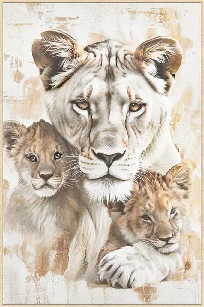 Schilderij leeuw met 2 welpjes