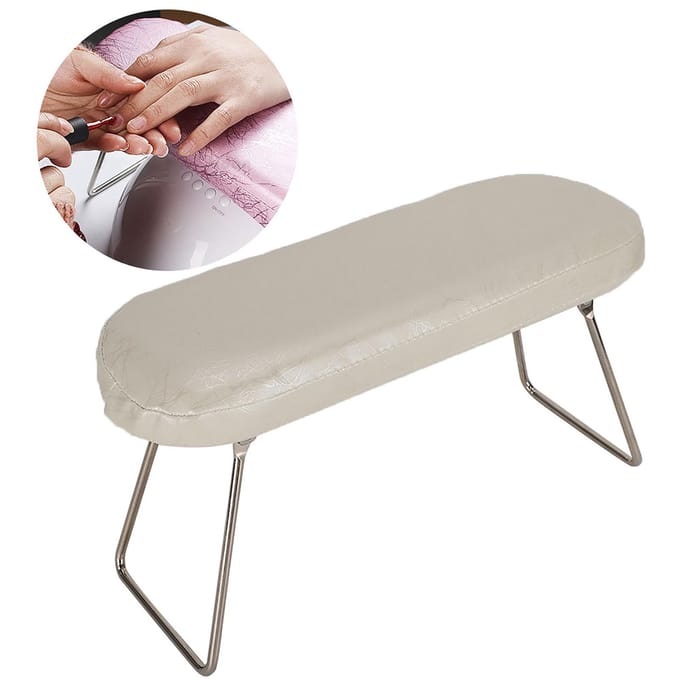 Nail Art Handkussen PU Leer Manicure Armsteun Kussen Met Beugel Beige Wit beige