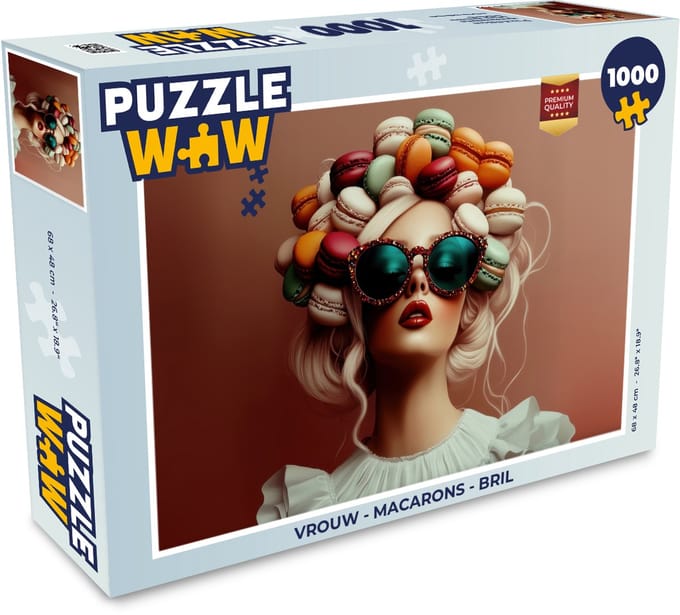 Puzzel Vrouw - Macarons - Bril - Legpuzzel - Puzzel 1000 stukjes volwassenen