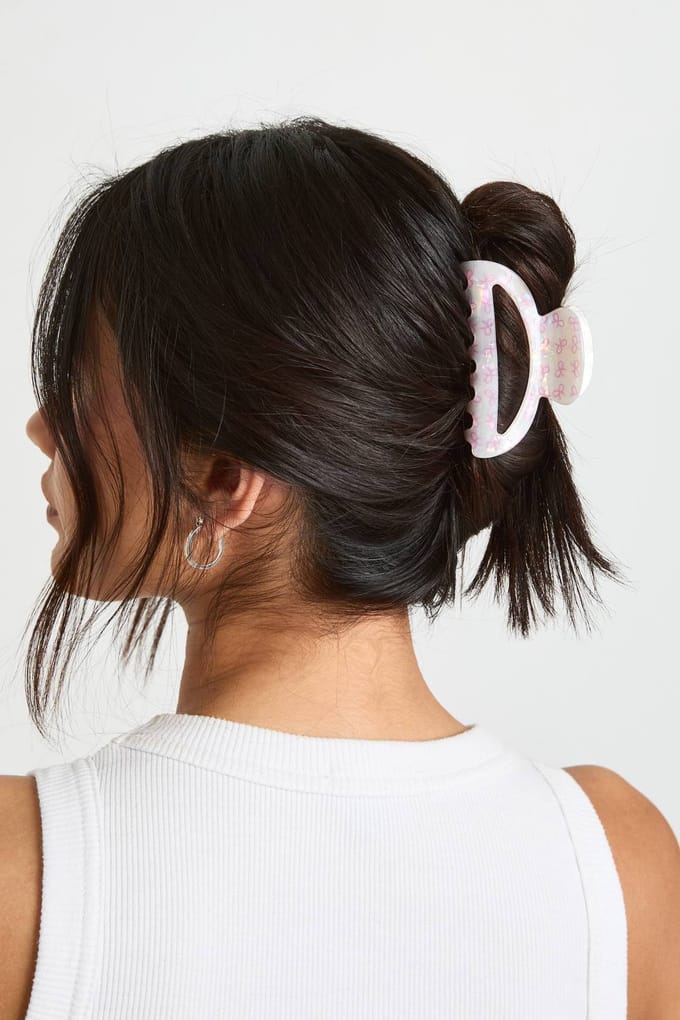 boohoo Dames Parelmoeren Strikprint Haarknijper | Wit