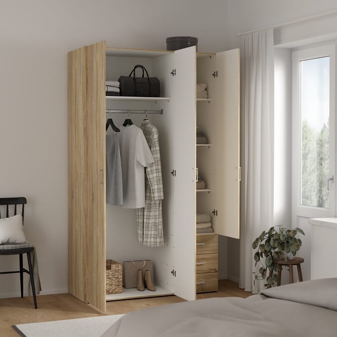 Kledingkast Harper - Eiken Houtlook - Roede, Lades & Legplanken