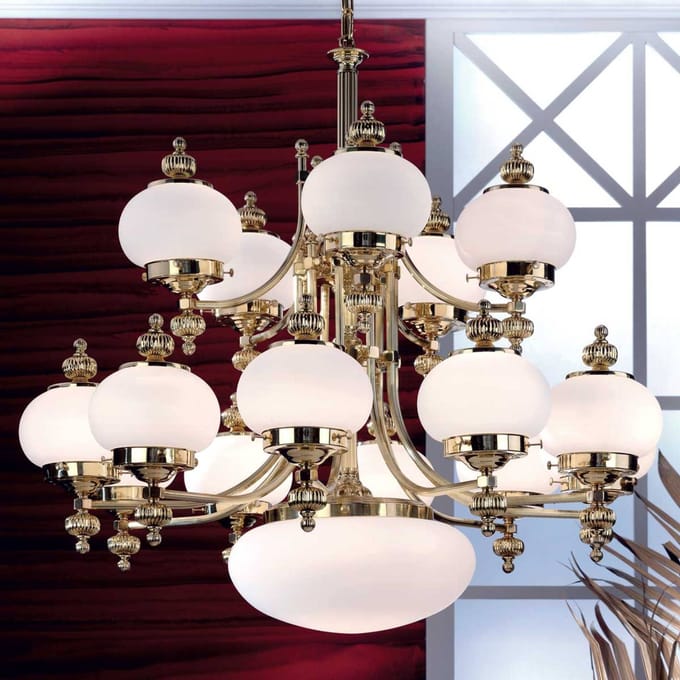 ORION Kroonluchter Delia, messingkleurig Ø 100 cm, 16-lichts, glas