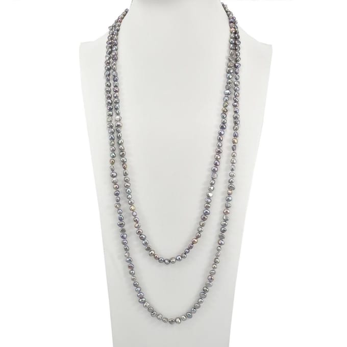 PROUD PEARLS® Lange barok parelketting medium grijs