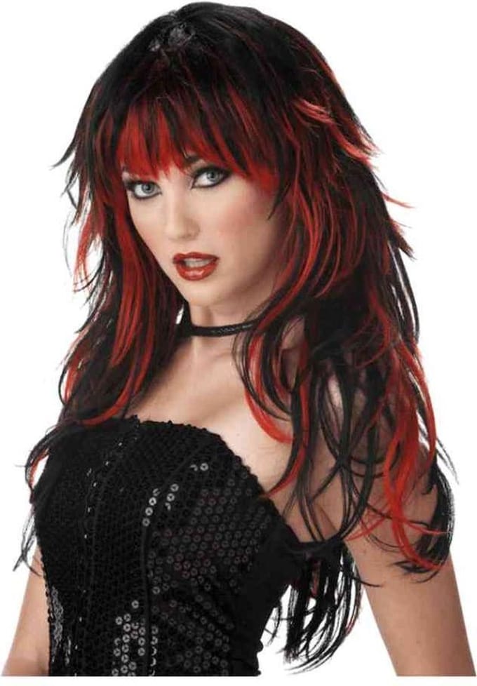 California Costumes Pruik Tempting Tresses Zwart/Rood