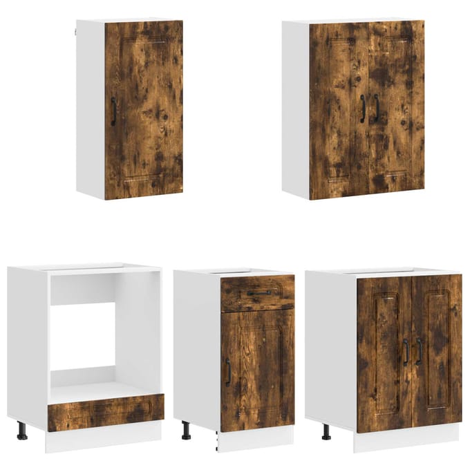 vidaXL - Keukenblok - KALMAR - 5 - st - Gerookt - eiken - Bewerkt - hout