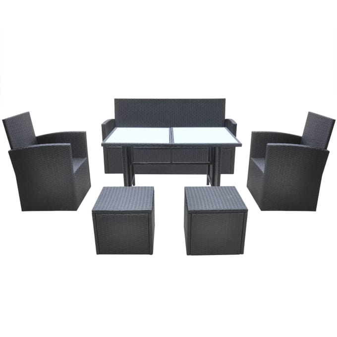 vidaXL - 6-delige - Tuinset - met - kussens - poly - rattan - zwart