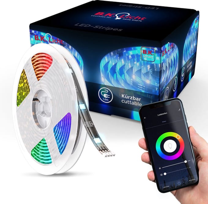 B.K.Licht Smart LED Strip 2 meter - Alexa en Google Assistant - zwart - USB