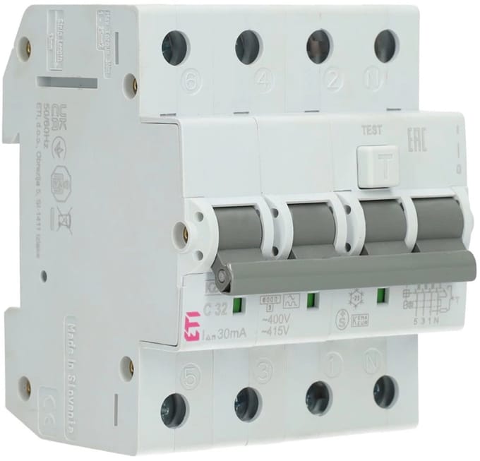 ETI aardlekautomaat 3-polig+nul 32A C-kar 30mA (431001166)