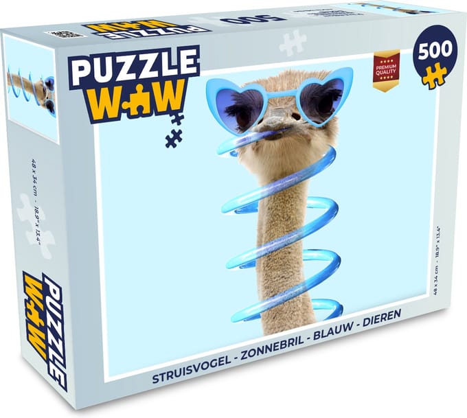Puzzel Struisvogel - Zonnebril - Blauw - Dieren - Legpuzzel - Puzzel 500 stukjes