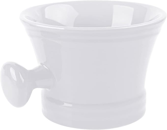 GTB® Scheerkom - Scheerkwast - Scheerkop - Keramische scheerbeker met knopgreep - 12x8x1cm - Wit